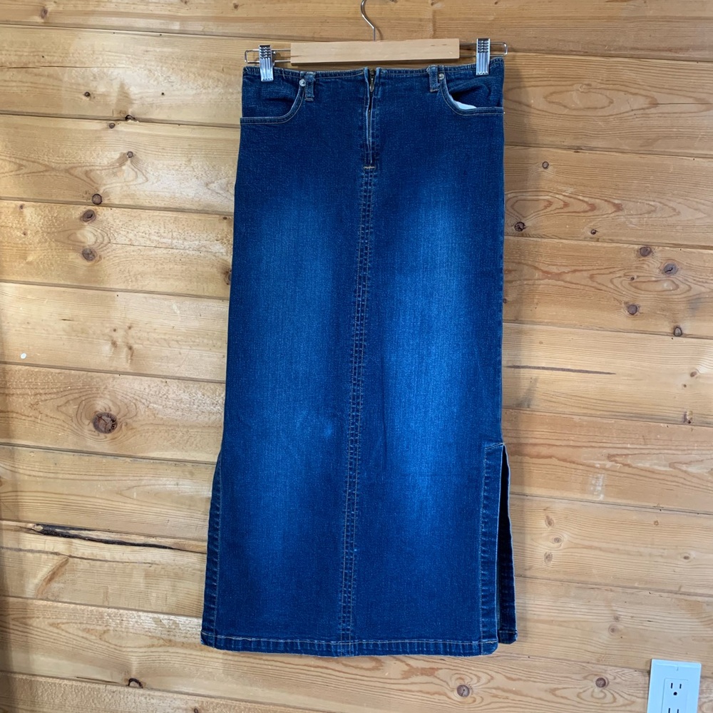 Vintage Dark Wash Denim Jean Maxi Skirt Womens Size 14 Large